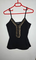 Top bretelle en coton noir avec perles chaînes taille 2
