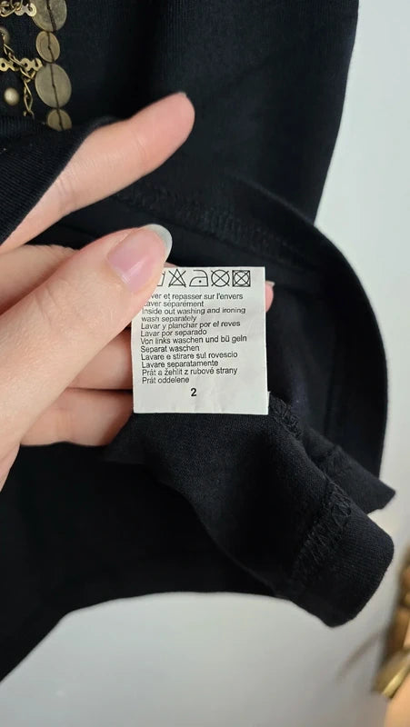 Top bretelle en coton noir avec perles chaînes taille 2