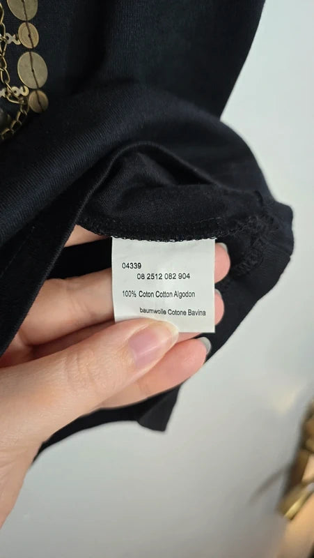 Top bretelle en coton noir avec perles chaînes taille 2