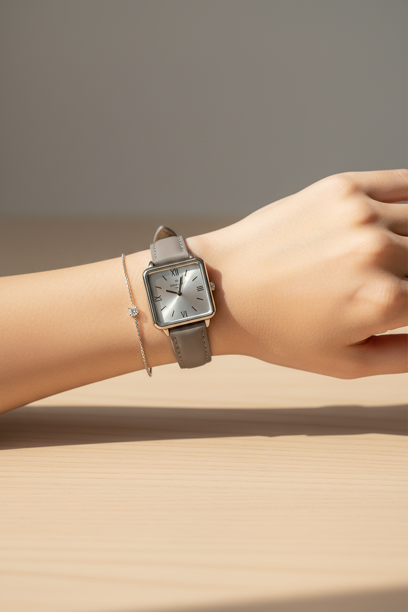 Montre Santa par Elsa Lee - cadran argent bracelet cuir gris - neuf dans sa boite d'origine