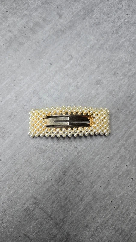 Barrette large pour cheveux - perles beige blanc nacré - fermoir doré - pour femme fille