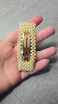 Barrette large pour cheveux - perles beige blanc nacré - fermoir doré - pour femme fille