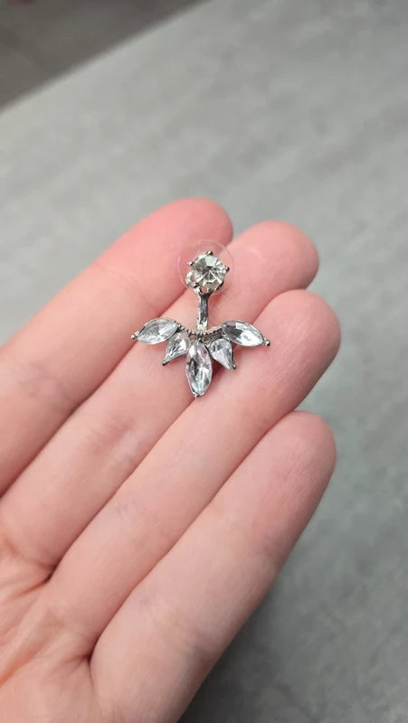 boucles d'oreilles neuf - 2 paires en 1 - strass brillants argenté fleurs - pendante