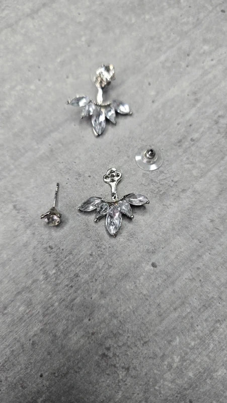 boucles d'oreilles neuf - 2 paires en 1 - strass brillants argenté fleurs - pendante