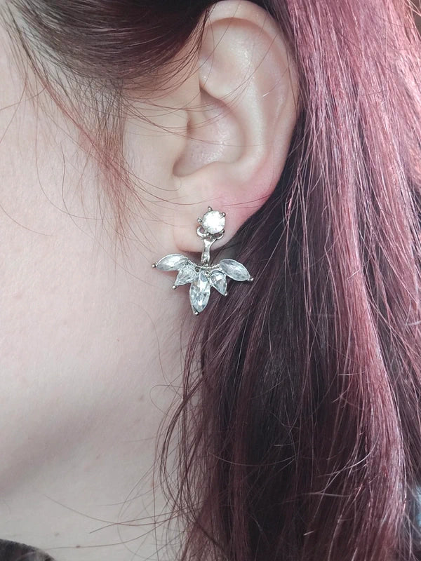 boucles d'oreilles neuf - 2 paires en 1 - strass brillants argenté fleurs - pendante