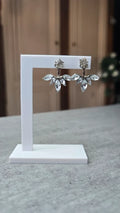boucles d'oreilles neuf - 2 paires en 1 - strass brillants argenté fleurs - pendante