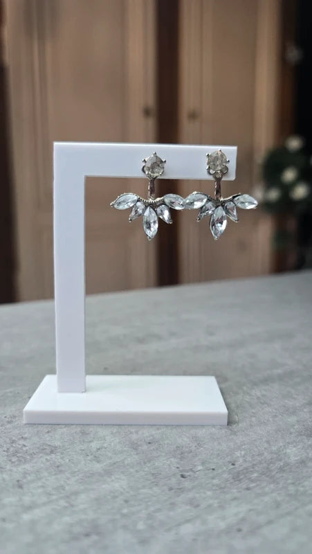 boucles d'oreilles neuf - 2 paires en 1 - strass brillants argenté or rose gold fleurs - pendante