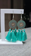 boucles d'oreilles - neuf - mandala pompons strass - rose jaune argenté - style amérindien légère pendante