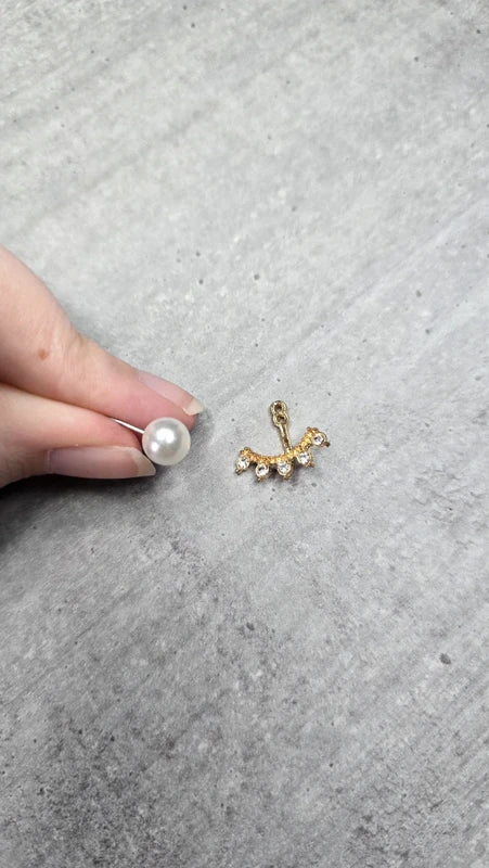 boucles d'oreilles neuf - 2 paires en 1 - strass brillants argenté doré perle blanc nacré - pendante