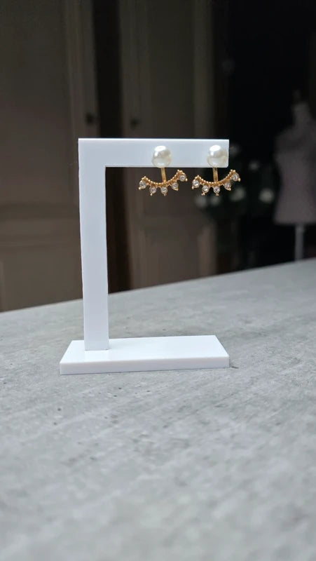 boucles d'oreilles neuf - 2 paires en 1 - strass brillants argenté doré perle blanc nacré - pendante