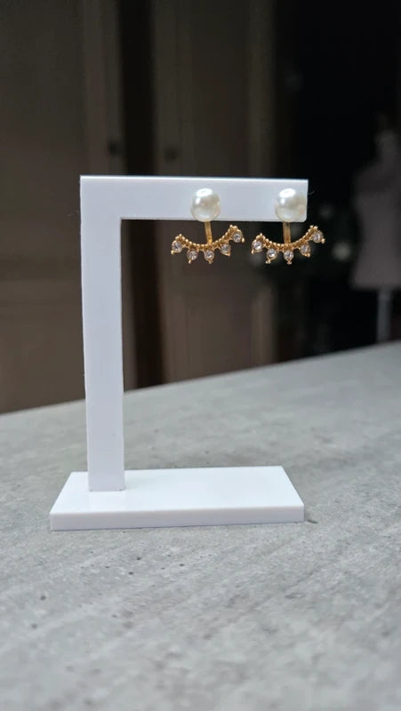 boucles d'oreilles neuf - 2 paires en 1 - strass brillants argenté doré perle blanc nacré - pendante