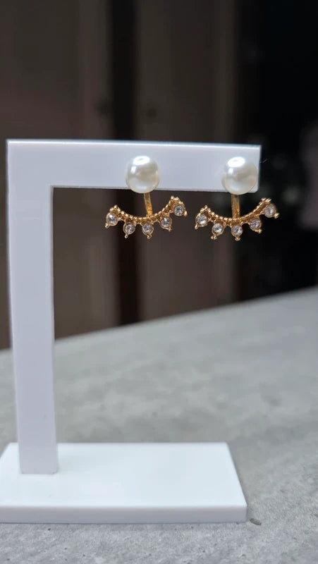 boucles d'oreilles neuf - 2 paires en 1 - strass brillants argenté doré perle blanc nacré - pendante