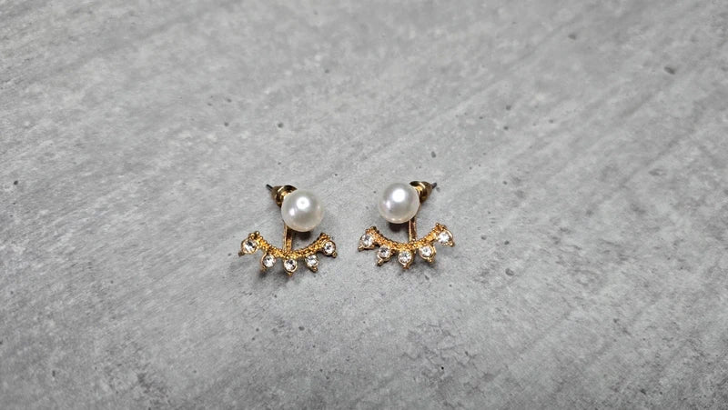 boucles d'oreilles neuf - 2 paires en 1 - strass brillants argenté doré perle blanc nacré - pendante