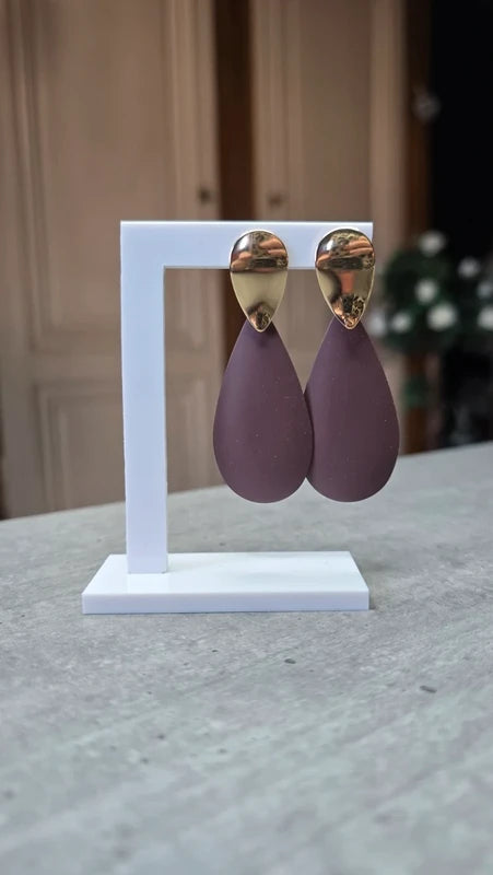 Boucles d'oreilles chic - doré beige mate - pendante longue légère