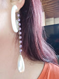 boucle d'oreilles - créole blanche - pendant strass violet effet perle de culture blanc nacré - légère