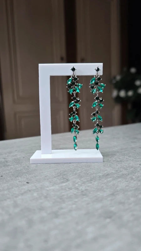 Boucles d'oreilles acier inoxydable - neuf - pierre strass vert et turquoise - pendante légère - chic et élégante