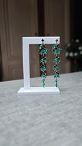 Boucles d'oreilles acier inoxydable - neuf - pierre strass vert et turquoise - pendante légère - chic et élégante