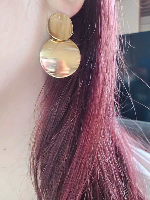 boucles d'oreilles chic - neuf - doré - striée ronde - pendante légère