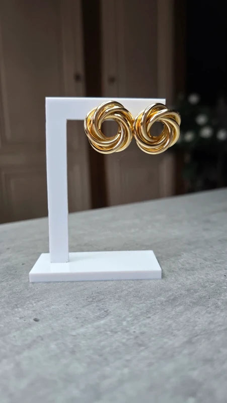 boucles d'oreilles - neuf - chic et tendance- doré - maillons entrelacés - rond fleur - pendante légère