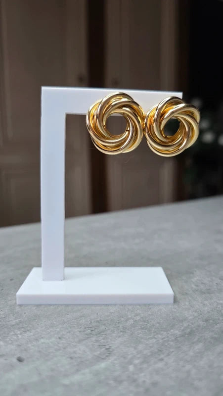 boucles d'oreilles - neuf - chic et tendance- doré - maillons entrelacés - rond fleur - pendante légère