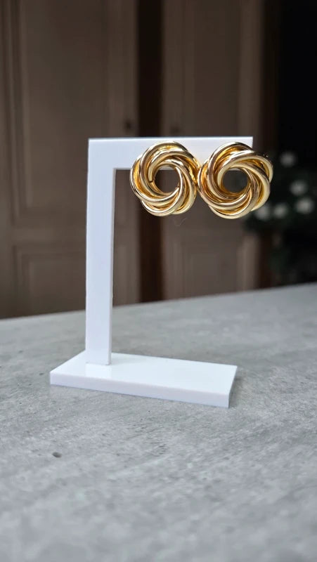boucles d'oreilles - neuf - chic et tendance- doré - maillons entrelacés - rond fleur - pendante légère