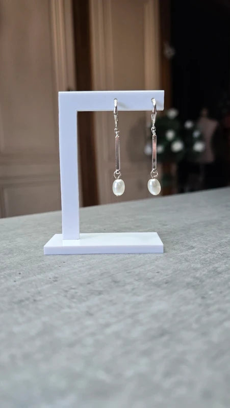 boucles d'oreilles neuf - argenté perle blanche nacrée - pendante légère chic