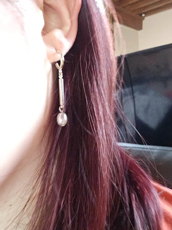 boucles d'oreilles neuf - argenté perle blanche nacrée - pendante légère chic