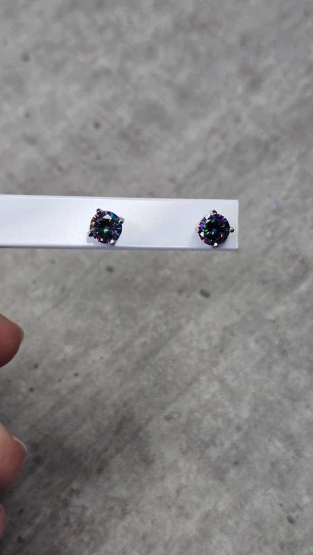 Boucles d'oreilles - neuf - argenté noir vert rose strass pierre holographique - chic tendance légère
