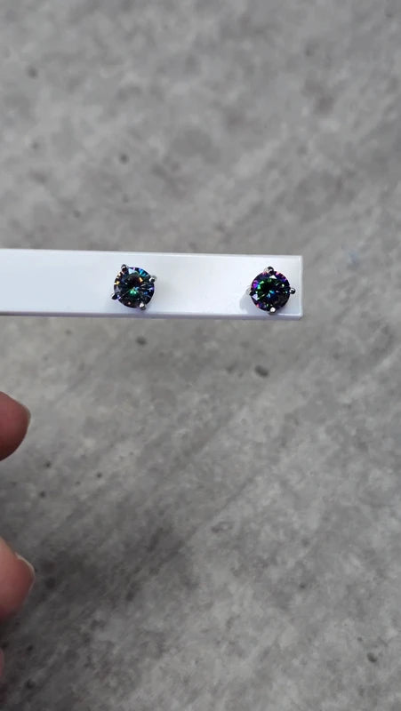 Boucles d'oreilles - neuf - argenté noir vert rose strass pierre holographique - chic tendance légère
