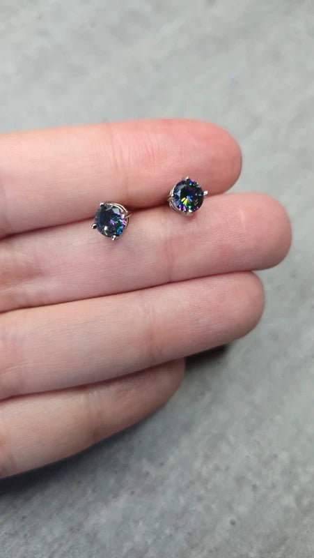 Boucles d'oreilles - neuf - argenté noir vert rose strass pierre holographique - chic tendance légère