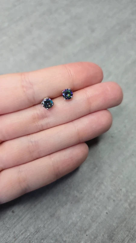 Boucles d'oreilles - neuf - argenté noir vert rose strass pierre holographique - chic tendance légère