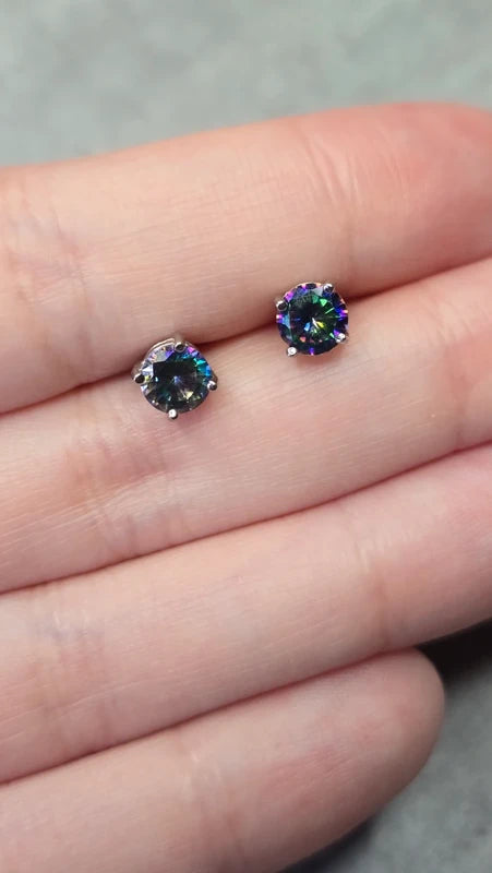 Boucles d'oreilles - neuf - argenté noir vert rose strass pierre holographique - chic tendance légère