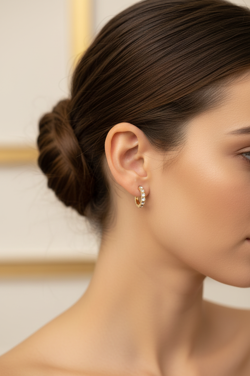 Boucles d'oreilles neuf - doré argenté strass - type petite créole - chic tendance légère