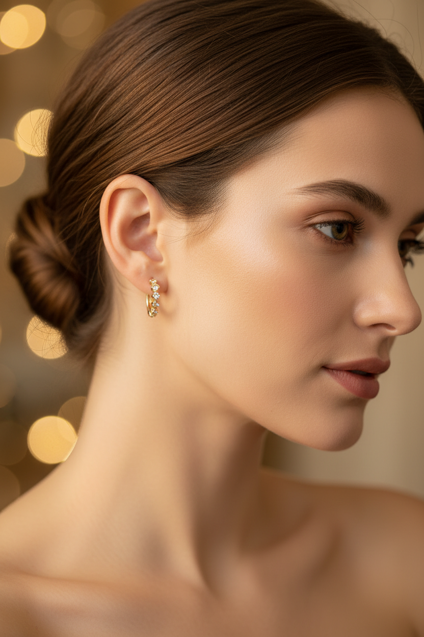 Boucles d'oreilles neuf - doré argenté strass - type petite créole - chic tendance légère