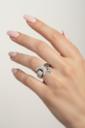 Bague anneau neuf - argenté strass - charms breloques lune étoile - taille ajustable - tendance - acier