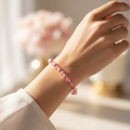 bracelet - neuf - fait main - femme ou fille - perles rose brillante doré