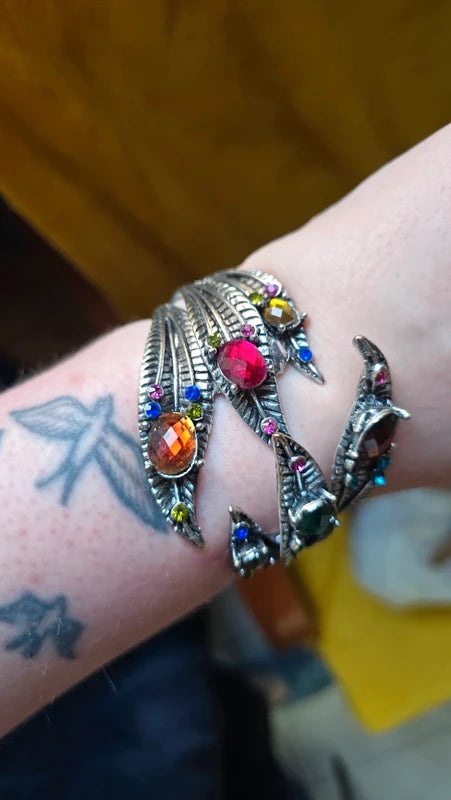 bracelet manchette vintage - exceptionnel - laiton argent vieilli - pierre strass multicolore strass - neuf