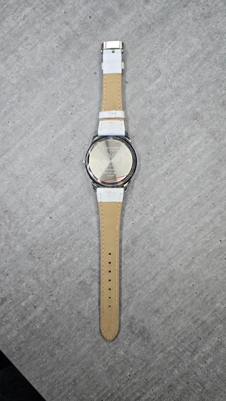 Montre vintage - femme - blanche simili cuir - cadran strass argenté - élégant chic - neuf