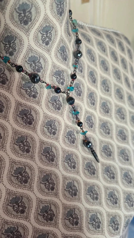 collier vintage - pendentif perles noires pierres turquoises - style bohème ethnique