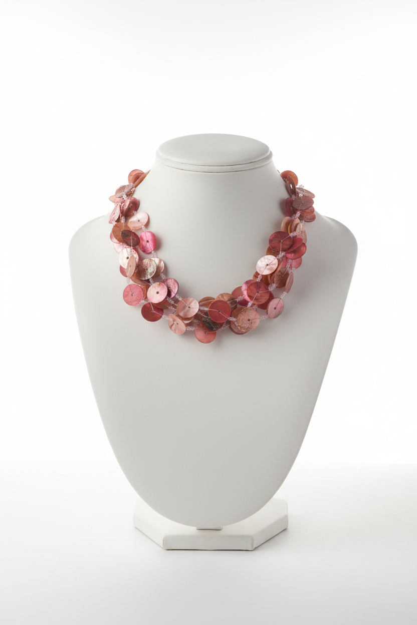 Collier vintage - neuf - perles nacre reflet irisé- vert ou rose - coquillage - multi rangs cascade - bohème chic