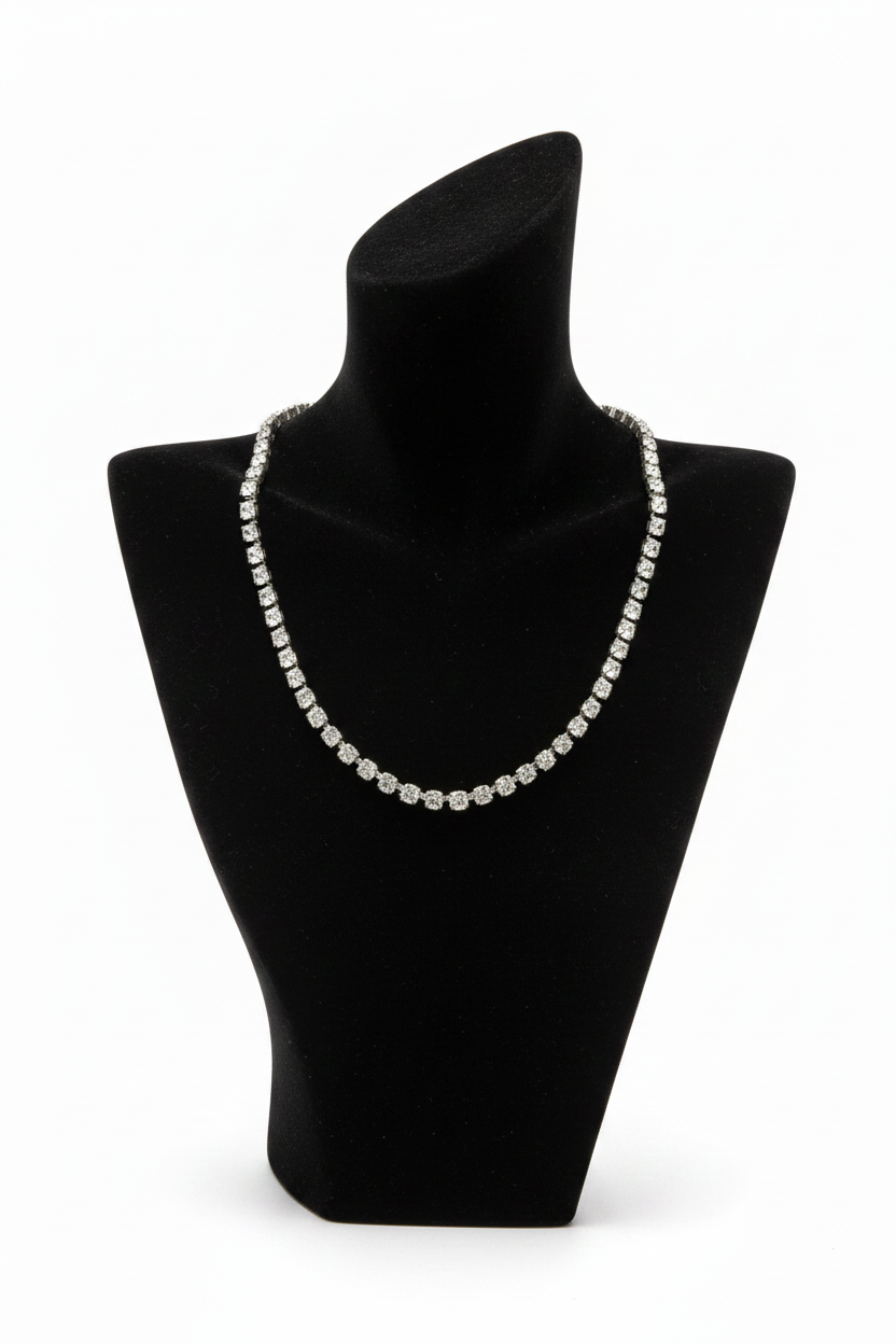Collier ras de cou vintage - pierre strass argenté - style minimal chic tendance élégant