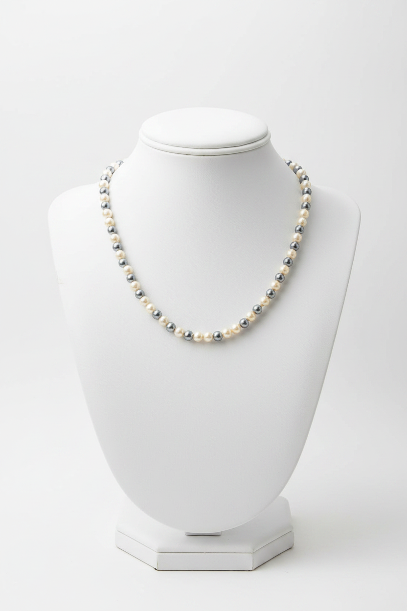 collier vintage - effet perles de culture blanche et gris nacré - chic élégant