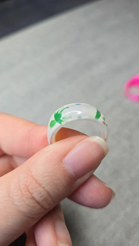 bague vintage - large bombée - pop art rétro - années 90 2000-  motifs blanc vert rouge