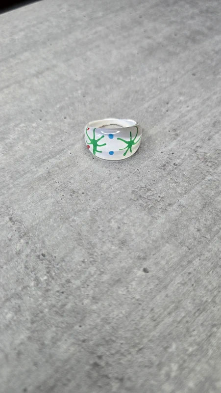 bague vintage - large bombée - pop art rétro - années 90 2000-  motifs blanc vert rouge