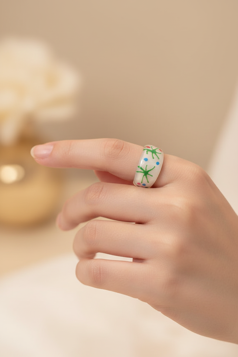 bague vintage - large bombée - pop art rétro - années 90 2000-  motifs blanc vert rouge