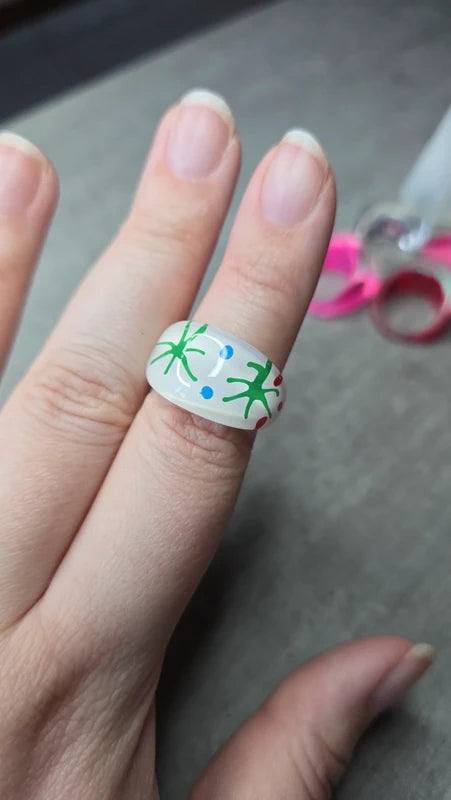 bague vintage - large bombée - pop art rétro - années 90 2000-  motifs blanc vert rouge