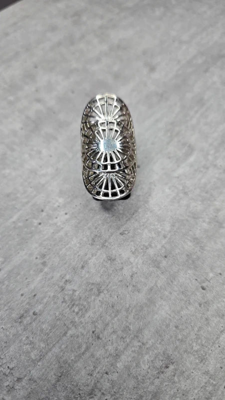 bague - longue large ajourée - argenté - style bohème graphique