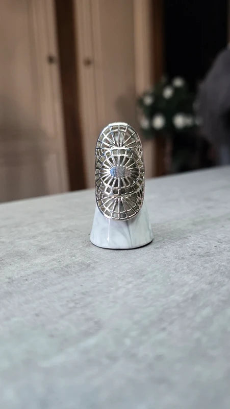 bague - longue large ajourée - argenté - style bohème graphique
