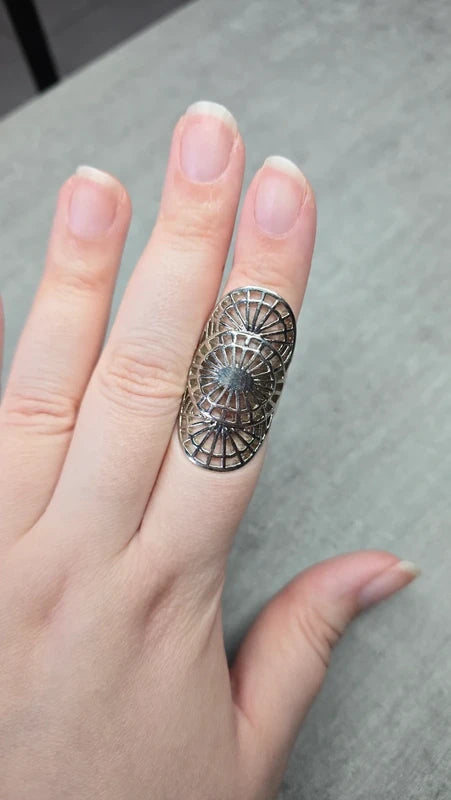 bague - longue large ajourée - argenté - style bohème graphique