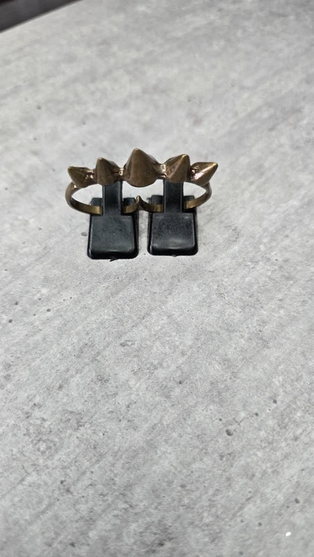 double bague - vintage - doré bronze - clou spikes rock punk edgy